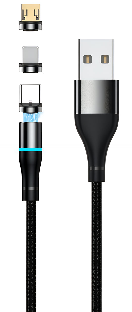 Kabel za punjenje USB-A - Lightning / microUSB / USB-C Setty Magnetic 3in1, 10W, 1m, Crni