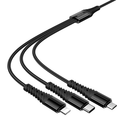 Kabel za punjenje USB-A / USB-C - Lightning / microUSB / USB-C HOCO X123 3u1, 18W, 1m, Crni