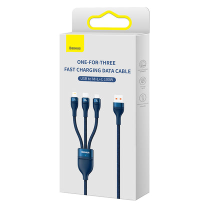 Kabel za punjenje USB-A - Lightning / microUSB / USB-C Baseus Flash Series II 3in1, 100W, 1.2m, Plavi CASS030003