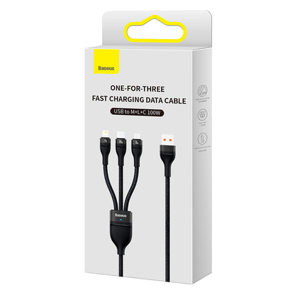 Kabel za punjenje USB-A - Lightning / microUSB / USB-C Baseus Flash Series II 3in1, 100W, 1.2m, Crni CASS030001