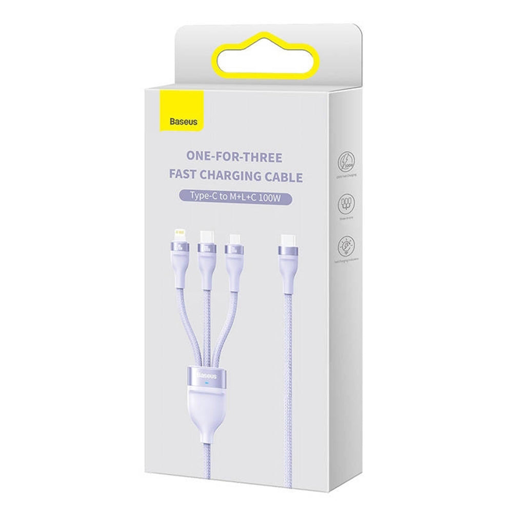 Kabel za punjenje USB-A - Lightning / microUSB / USB-C Baseus Flash Series II 3in1, 100W, 1.2m, Ljubičasti CASS030005