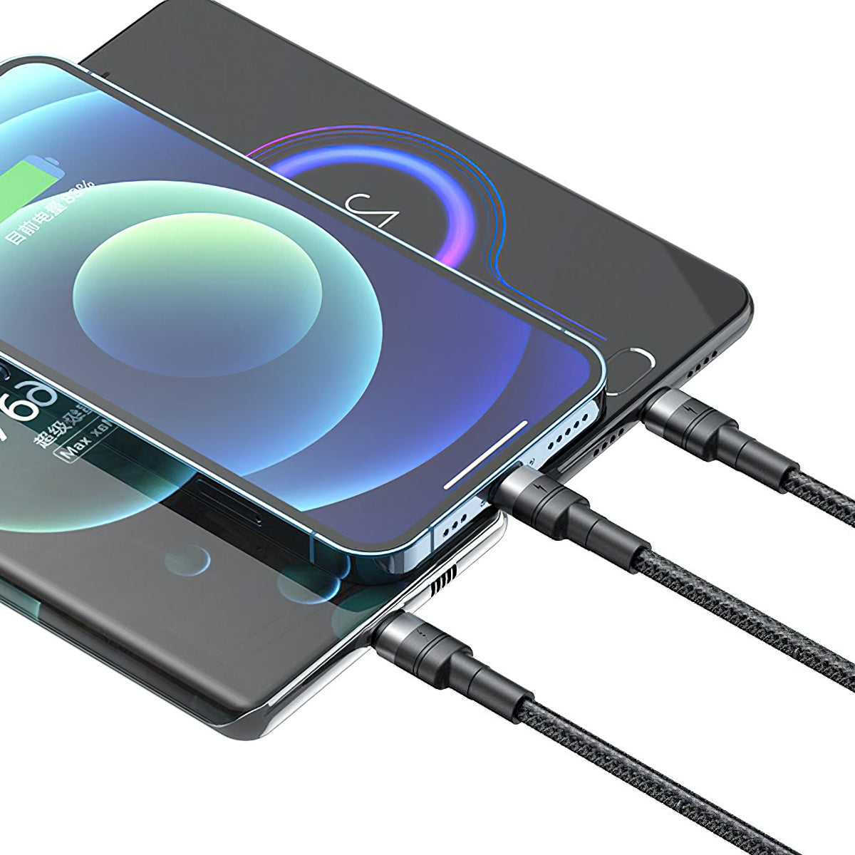 Kabel za punjenje USB-A - Lightning / microUSB / USB-C XO Design NB-Q191 3in1, 66W, 1.2m, Crni
