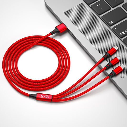 Kabel za punjenje USB-A - Lightning / microUSB / USB-C XO Design NB173 3u1, 18W, 1.2m, Crveni