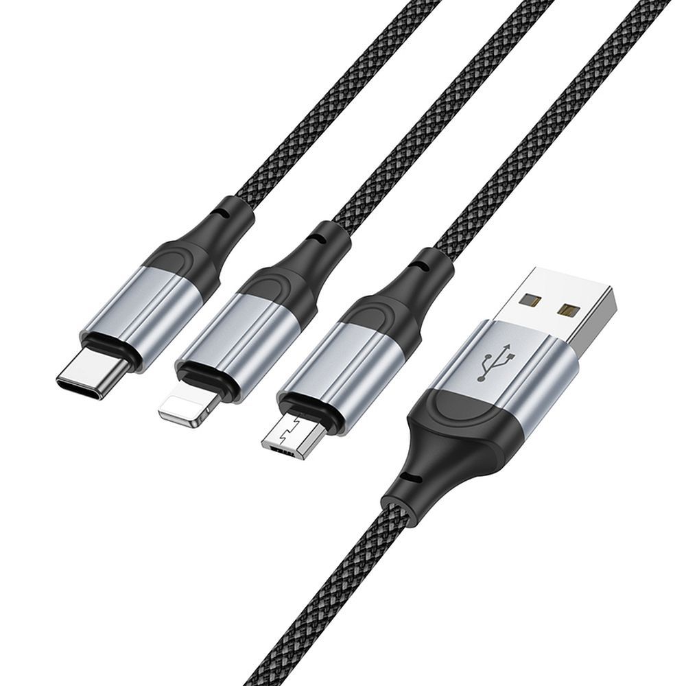 Kabel za punjenje USB-A - Lightning / microUSB / USB-C HOCO X102 3u1, 18W, 1m, Crni