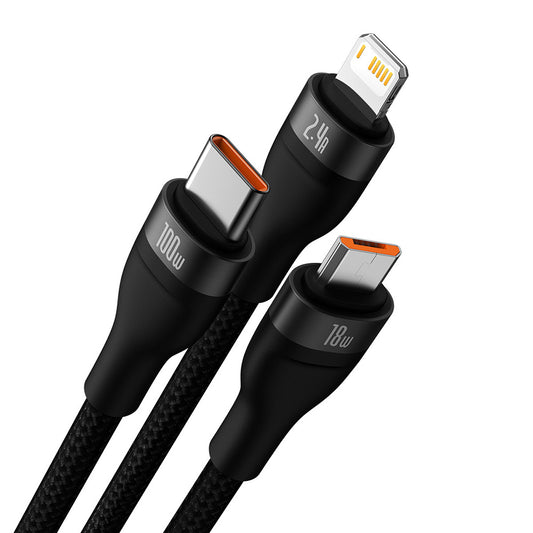 Kabel za punjenje USB-A - Lightning / microUSB / USB-C Baseus Flash Series II 3in1, 100W, 1.2m, Crni CASS030001