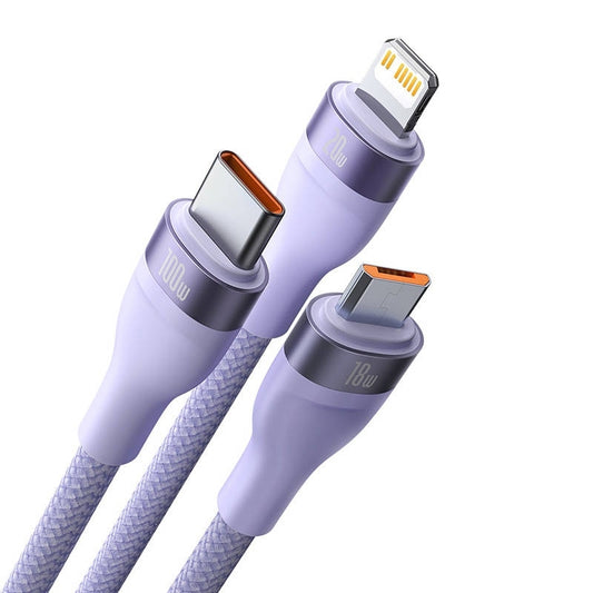 Kabel za punjenje USB-A - Lightning / microUSB / USB-C Baseus Flash Series II 3in1, 100W, 1.2m, Ljubičasti CASS030005