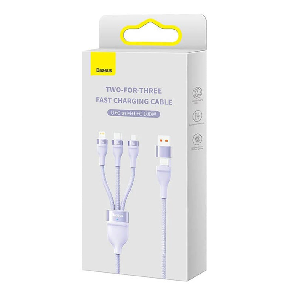 Kabel za punjenje USB-A / USB-C - Lightning / microUSB / USB-C Baseus Flash Series II 3in1, 100W, 1.2m, Ljubičasti CASS030105