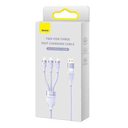 Kabel za punjenje USB-A / USB-C - Lightning / microUSB / USB-C Baseus Flash Series II 3in1, 100W, 1.2m, Ljubičasti CASS030105