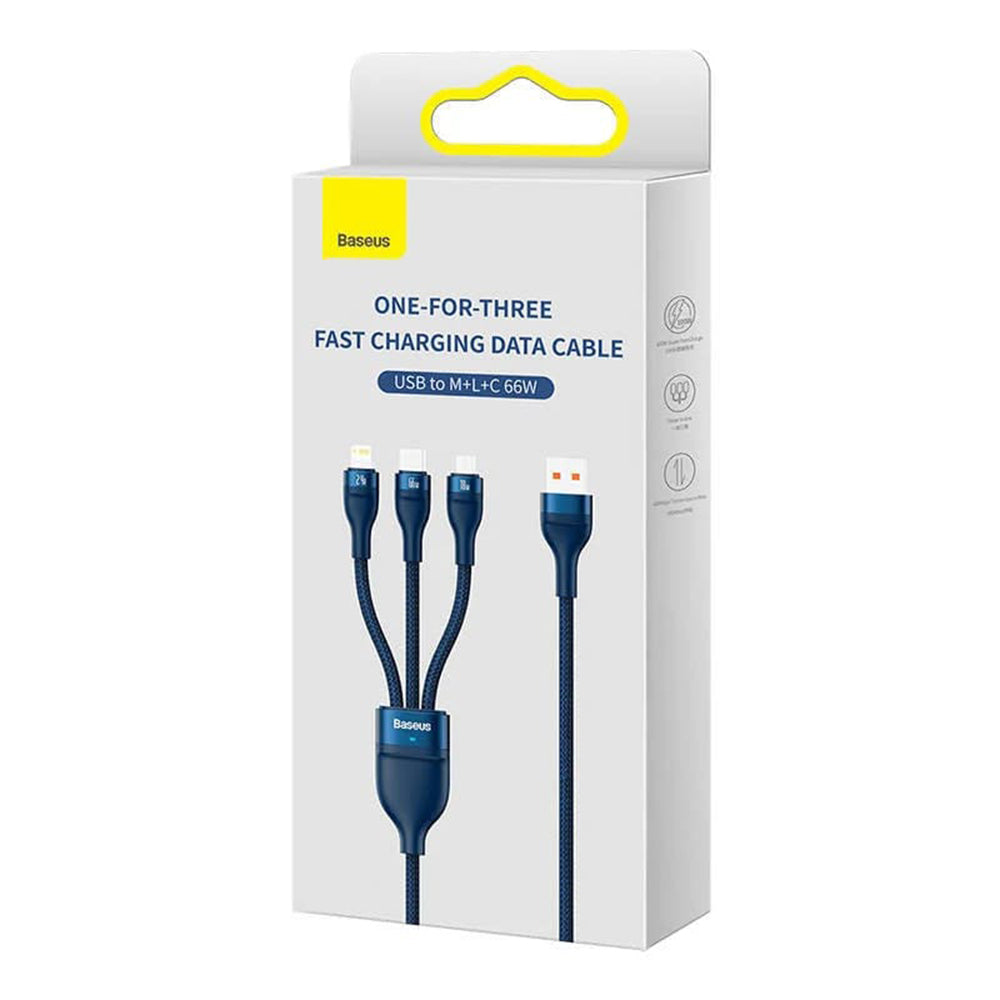 Kabel za punjenje USB-A - Lightning / microUSB / USB-C Baseus Flash Series II 3u1, 66W, 1.2m, Plavi CASS040003