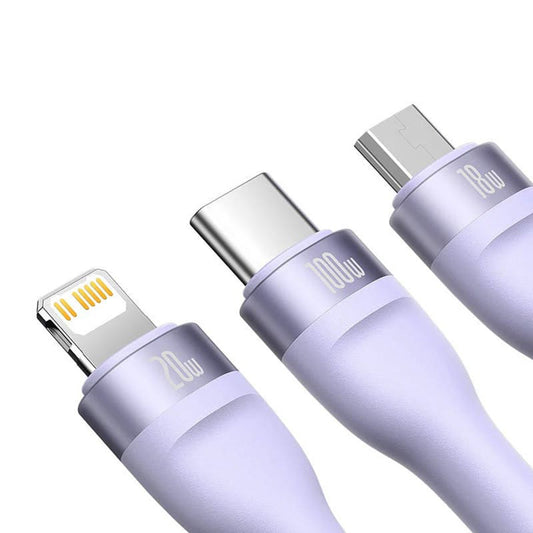 Kabel za punjenje USB-A / USB-C - Lightning / microUSB / USB-C Baseus Flash Series II 3in1, 100W, 1.2m, Ljubičasti CASS030105