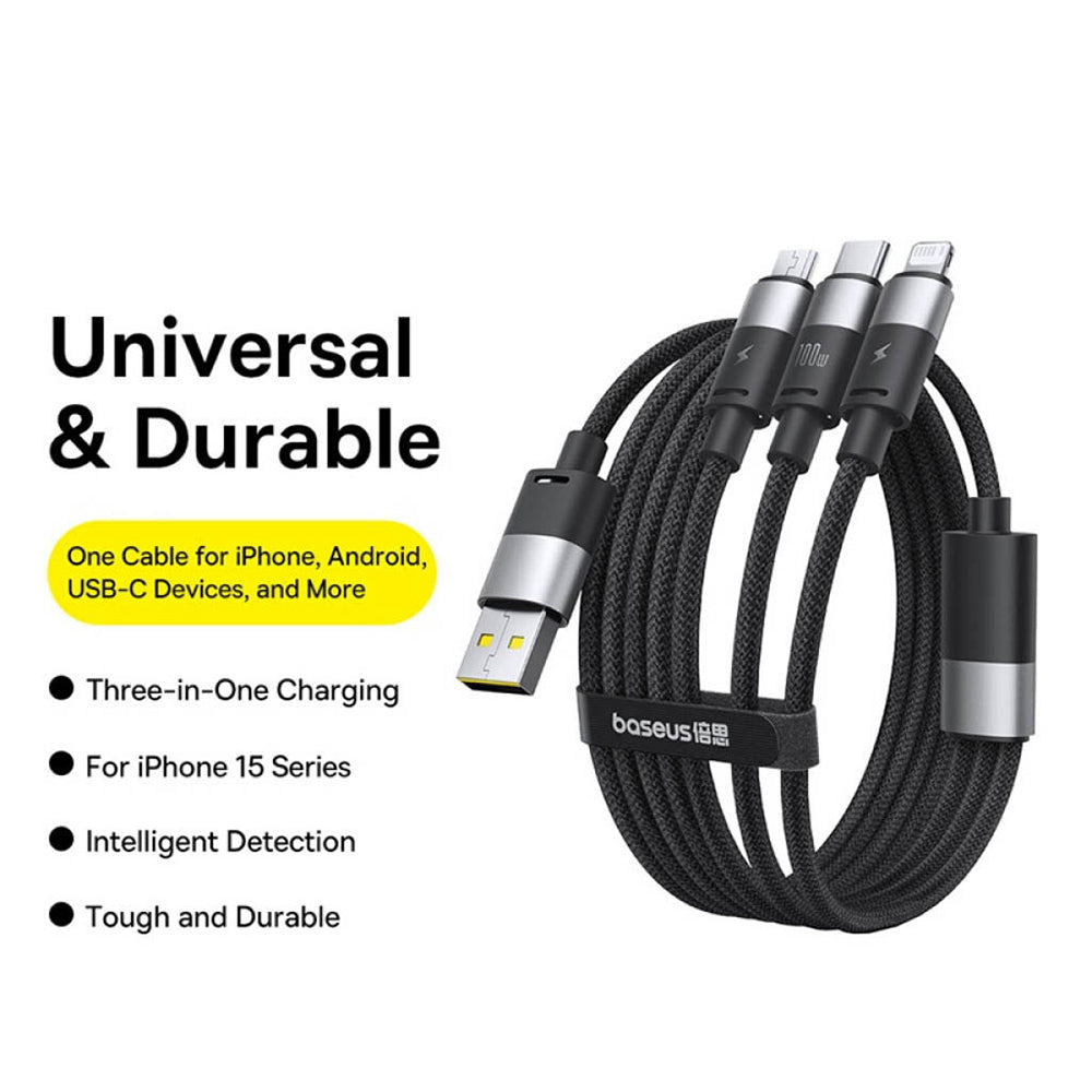 Kabel za punjenje USB-A - Lightning / microUSB / USB-C Baseus StarSpeed, 100W, 1.5m, Bijeli P10319900211-00