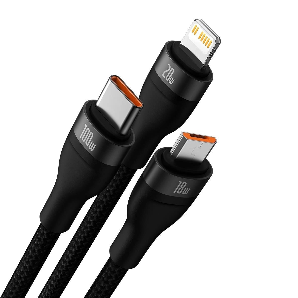 Kabel za punjenje USB-A / USB-C - Lightning / microUSB / USB-C Baseus Flash Series II 3u1, 100W, 1.2m, Crni CASS030101