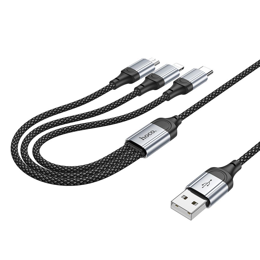 Kabel za punjenje USB-A - Lightning / microUSB / USB-C HOCO X102 3u1, 18W, 1m, Crni