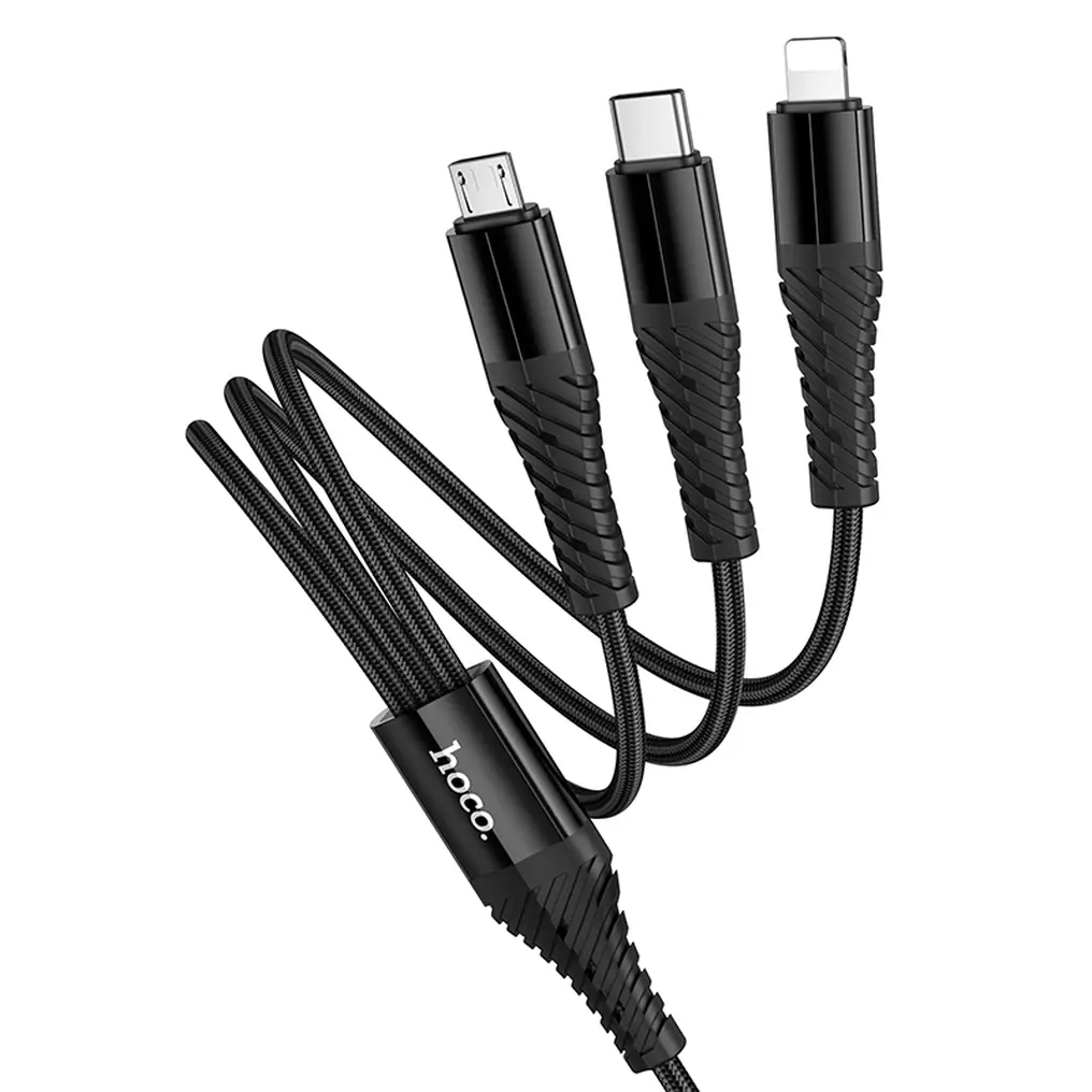 Kabel za punjenje USB-A / USB-C - Lightning / microUSB / USB-C HOCO X123 3u1, 18W, 1m, Crni