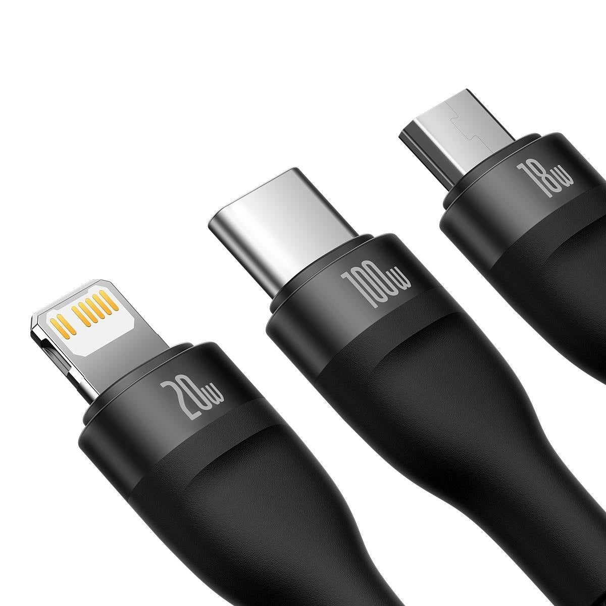 Kabel za punjenje USB-A / USB-C - Lightning / microUSB / USB-C Baseus Flash Series II 3u1, 100W, 1.2m, Crni CASS030101