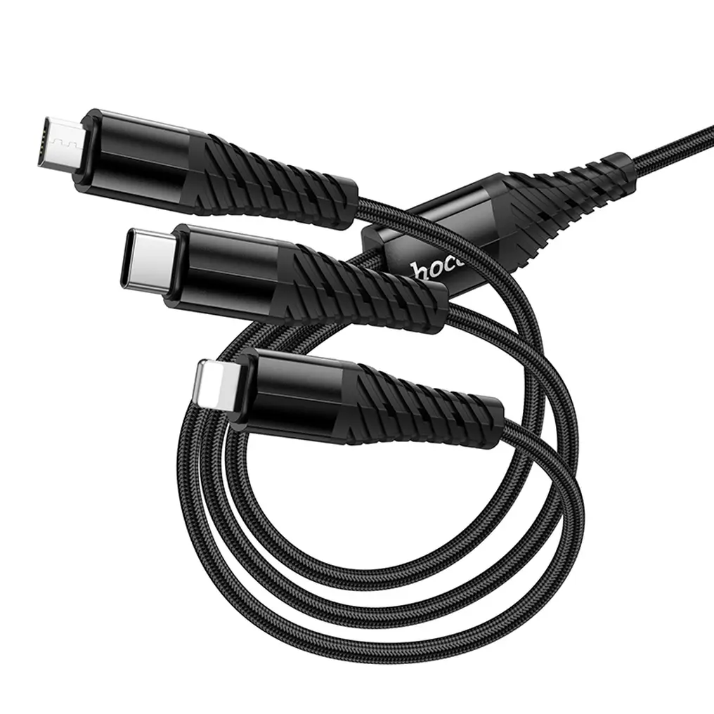 Kabel za punjenje USB-A / USB-C - Lightning / microUSB / USB-C HOCO X123 3u1, 18W, 1m, Crni