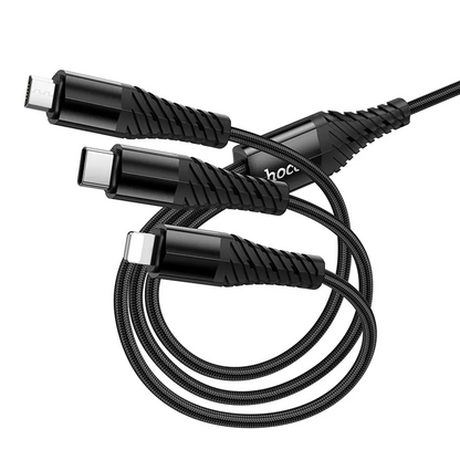 Kabel za punjenje USB-A / USB-C - Lightning / microUSB / USB-C HOCO X123 3u1, 18W, 1m, Crni