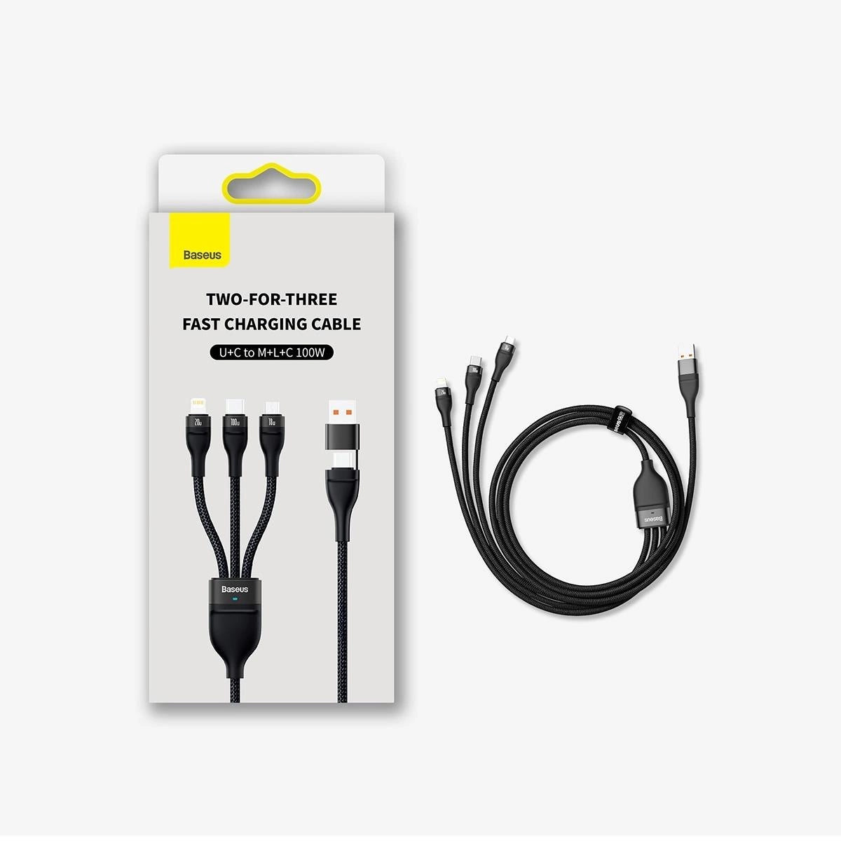 Kabel za punjenje USB-A / USB-C - Lightning / microUSB / USB-C Baseus Flash Series II 3u1, 100W, 1.2m, Crni CASS030101