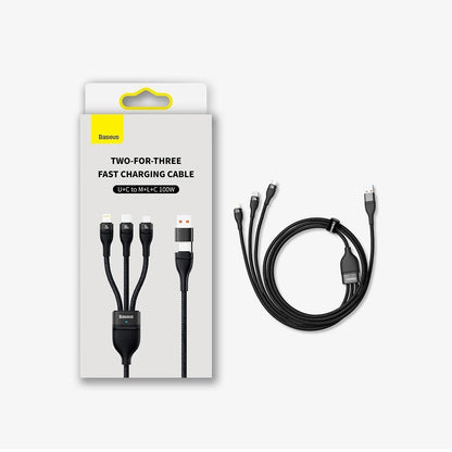 Kabel za punjenje USB-A / USB-C - Lightning / microUSB / USB-C Baseus Flash Series II 3u1, 100W, 1.2m, Crni CASS030101