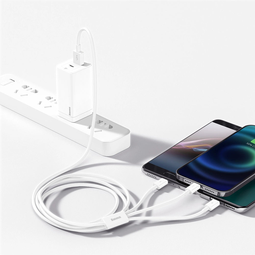 Kabel za punjenje USB-A - Lightning / microUSB / USB-C Baseus Superior 3in1 Series, 20W, 1m, Bijeli P10320105221-00