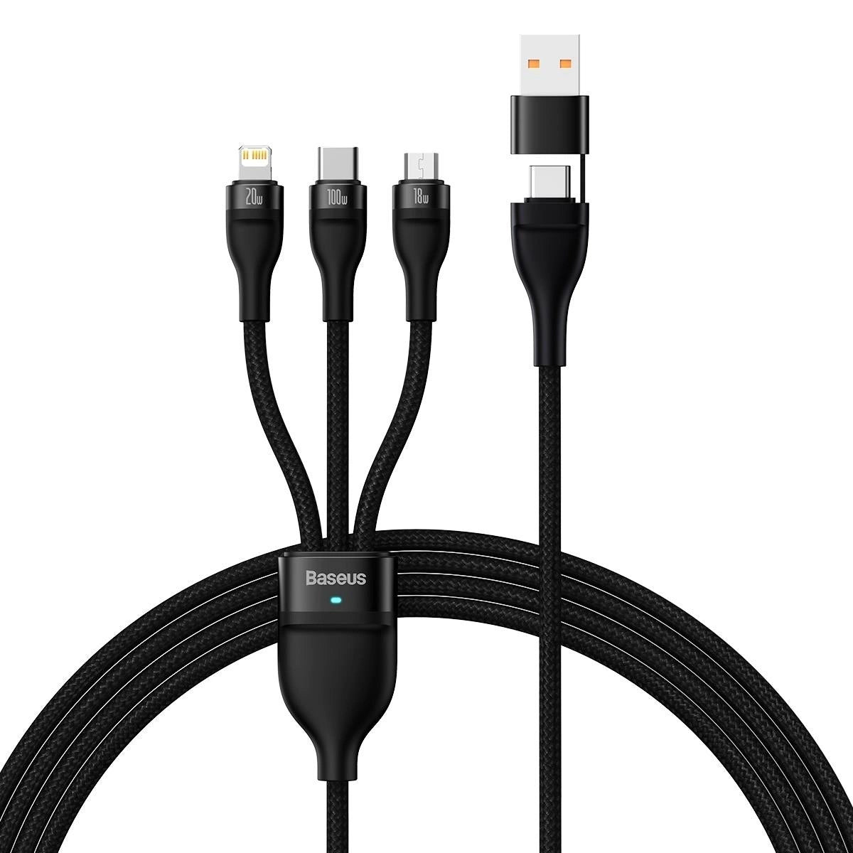 Kabel za punjenje USB-A / USB-C - Lightning / microUSB / USB-C Baseus Flash Series II 3u1, 100W, 1.2m, Crni CASS030101