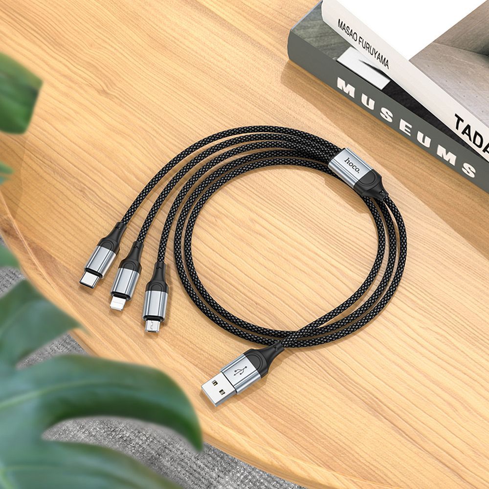 Kabel za punjenje USB-A - Lightning / microUSB / USB-C HOCO X102 3u1, 18W, 1m, Crni