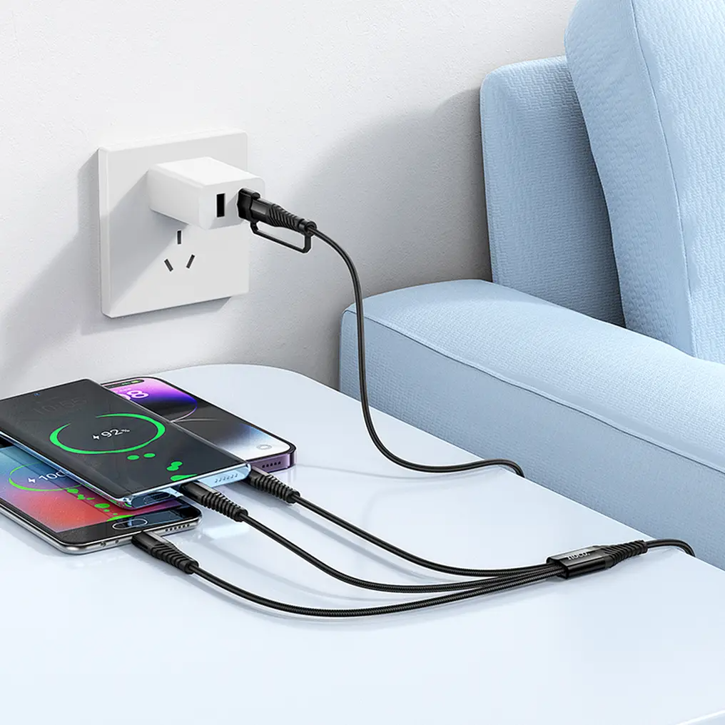 Kabel za punjenje USB-A / USB-C - Lightning / microUSB / USB-C HOCO X123 3u1, 18W, 1m, Crni