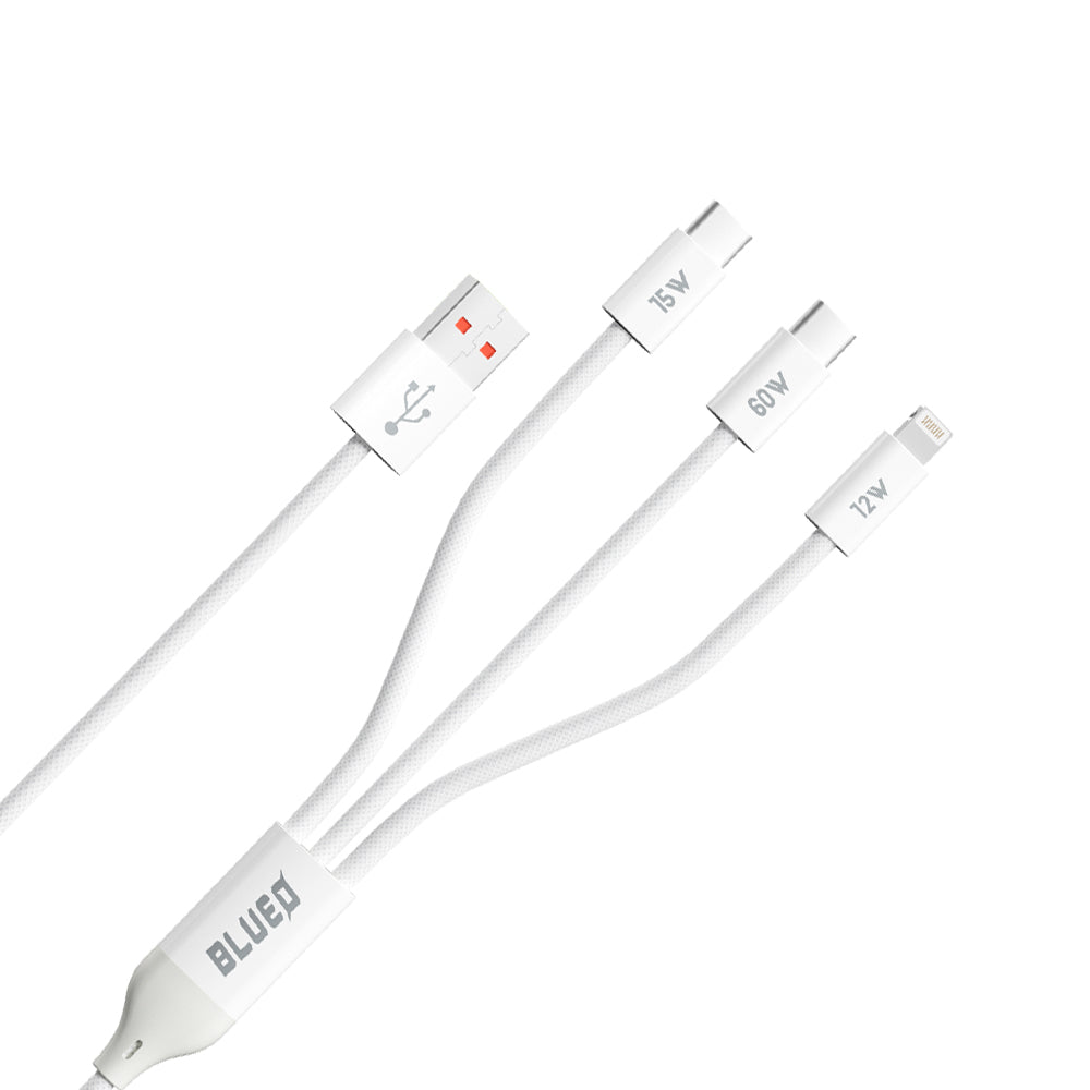 Kabel za punjenje USB-A - Lightning / 2 x USB-C Blueo, 75W, 1.2m, Bijeli