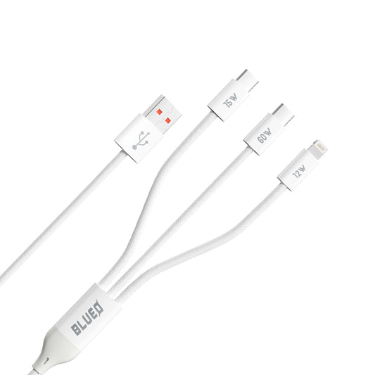 Kabel za punjenje USB-A - Lightning / 2 x USB-C Blueo, 75W, 1.2m, Bijeli