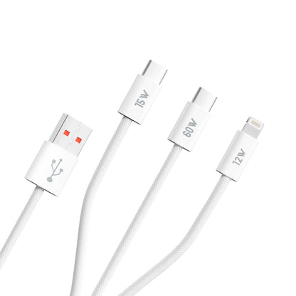 Kabel za punjenje USB-A - Lightning / 2 x USB-C Blueo, 75W, 1.2m, Bijeli