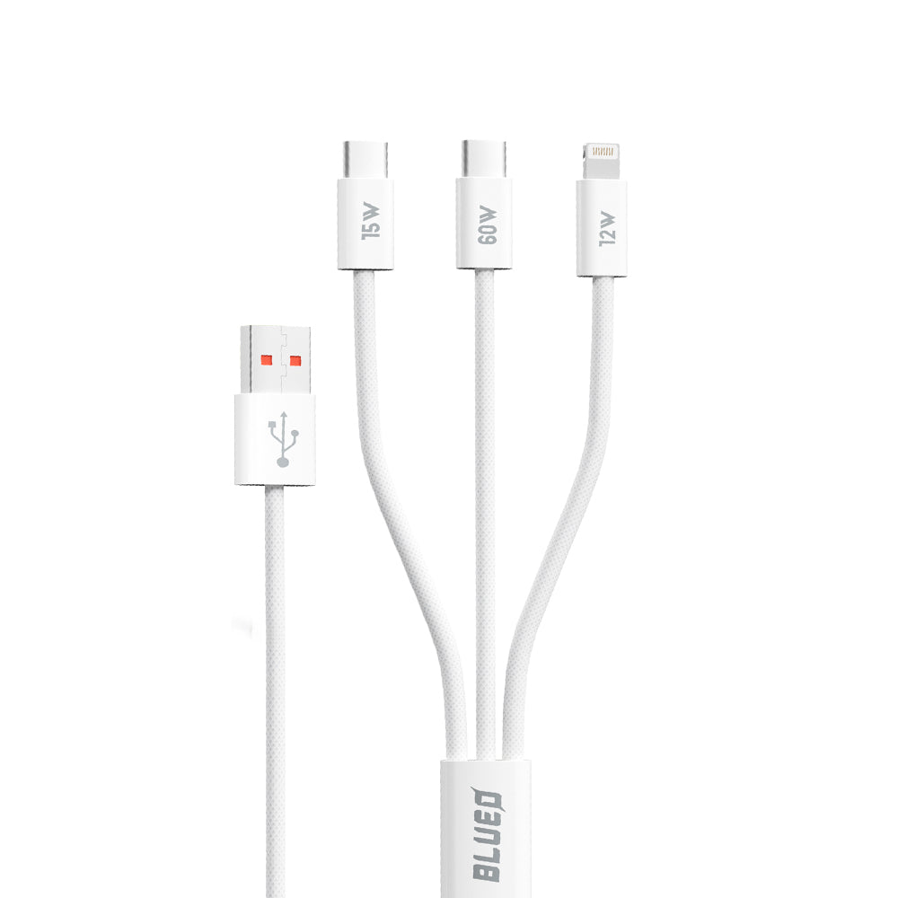 Kabel za punjenje USB-A - Lightning / 2 x USB-C Blueo, 75W, 1.2m, Bijeli