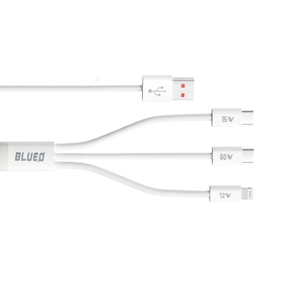 Kabel za punjenje USB-A - Lightning / 2 x USB-C Blueo, 75W, 1.2m, Bijeli