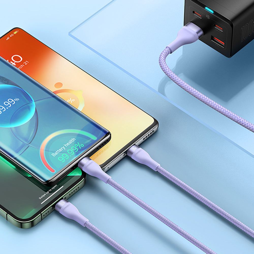 Kabel za punjenje USB-A - Lightning / microUSB / USB-C Baseus Flash Series II 3u1, 66W, 1.2m, Ljubičasti CASS040005