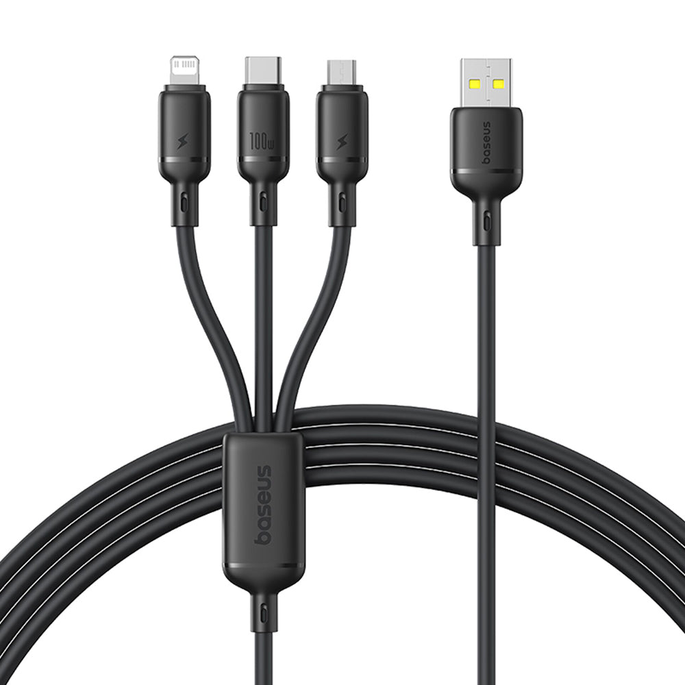 Kabel za punjenje USB-A - Lightning / microUSB / USB-C Baseus Silky 3in1, 100W, 1.5m, Crni P10377705123-00