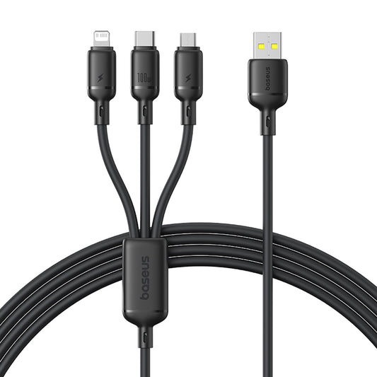 Kabel za punjenje USB-A - Lightning / microUSB / USB-C Baseus Silky 3in1, 100W, 1.5m, Crni P10377705123-00
