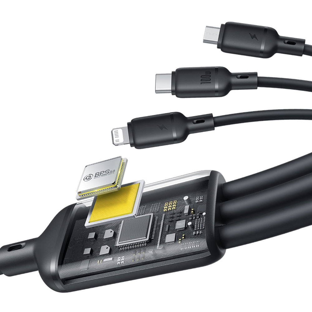 Kabel za punjenje USB-A - Lightning / microUSB / USB-C Baseus Silky 3in1, 100W, 1.5m, Crni P10377705123-00