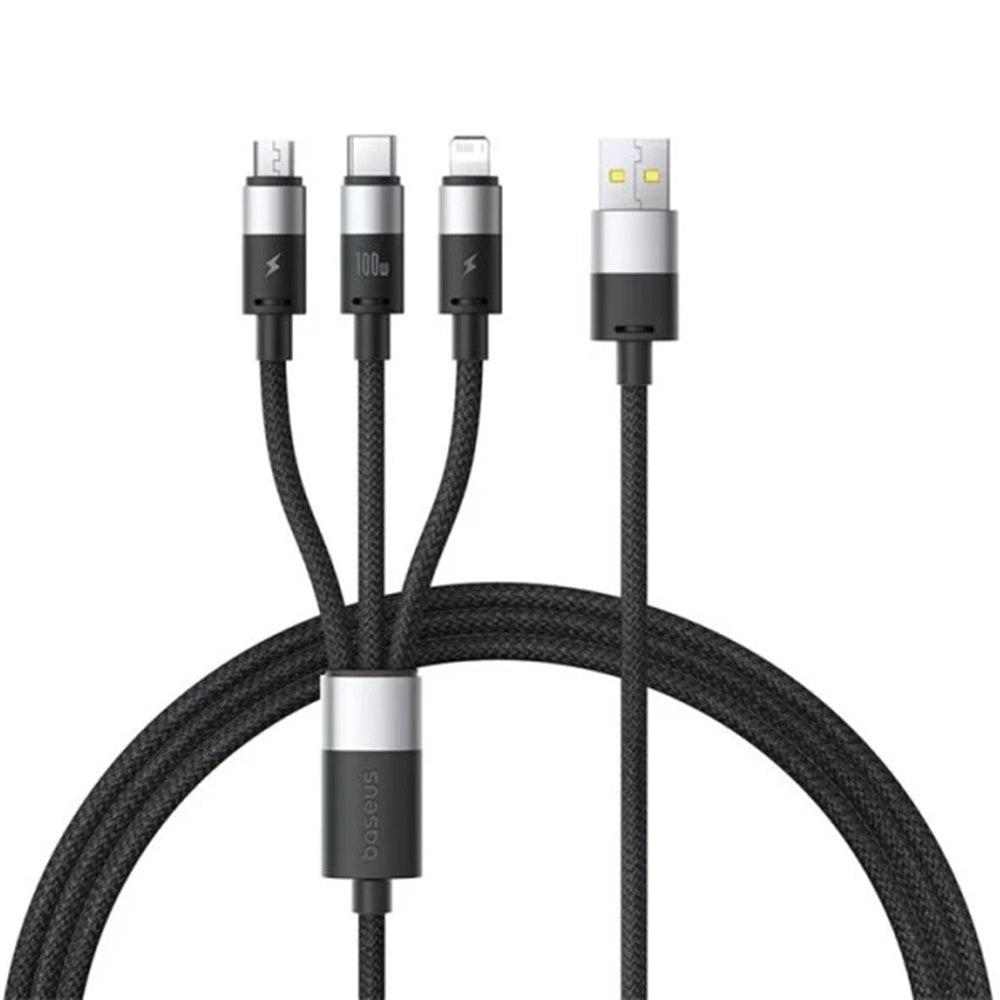 Kabel za punjenje USB-A - Lightning / microUSB / USB-C Baseus StarSpeed 3in1, 100W, 1.5m, Crni P10319900111-01