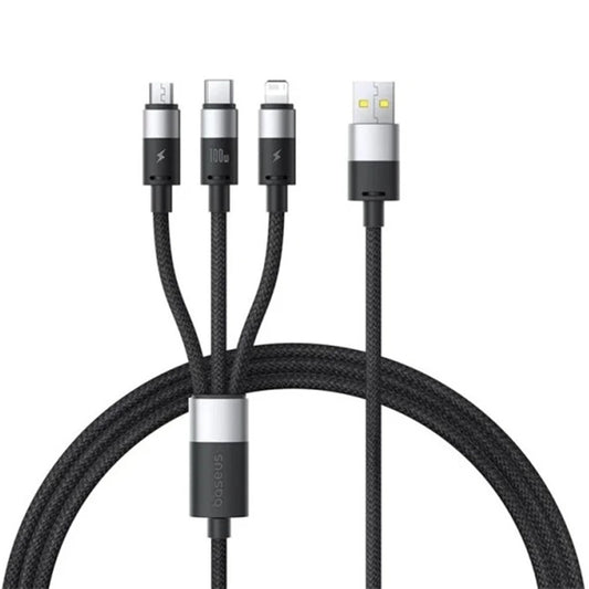 Kabel za punjenje USB-A - Lightning / microUSB / USB-C Baseus StarSpeed 3in1, 100W, 1.5m, Crni P10319900111-01