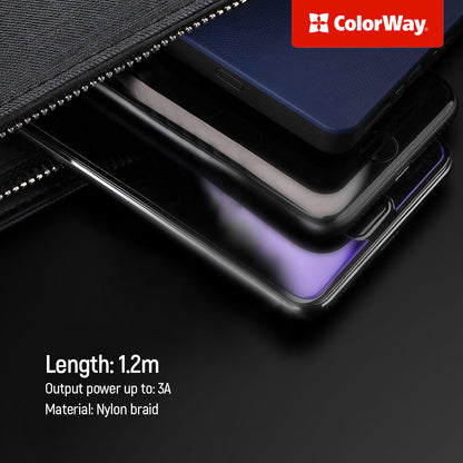 Kabel za punjenje USB-A - Lightning / microUSB / USB-C ColorWay CW-CBU3003, 20W, 1.2m, Sivi