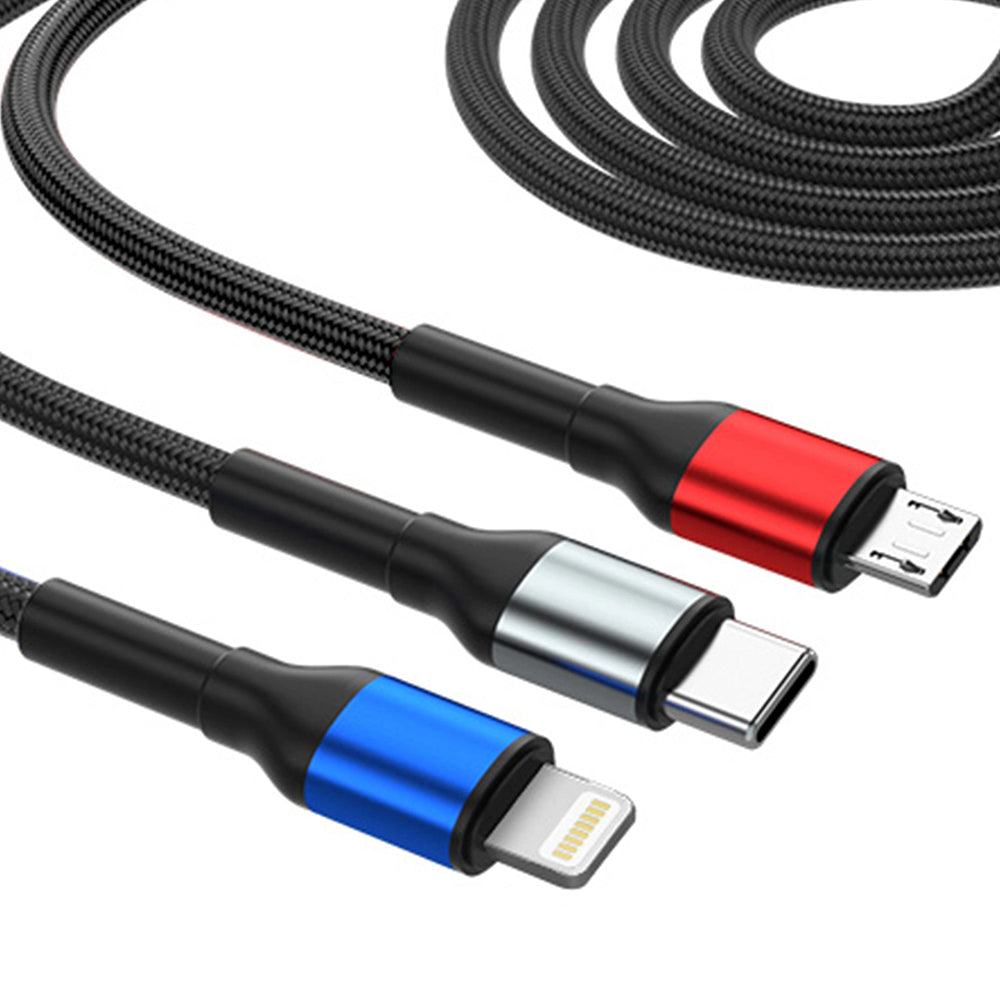Kabel za punjenje USB-A / USB-C - Lightning / microUSB / USB-C 3MK Hyper N, 18W, 1.2m, Crni