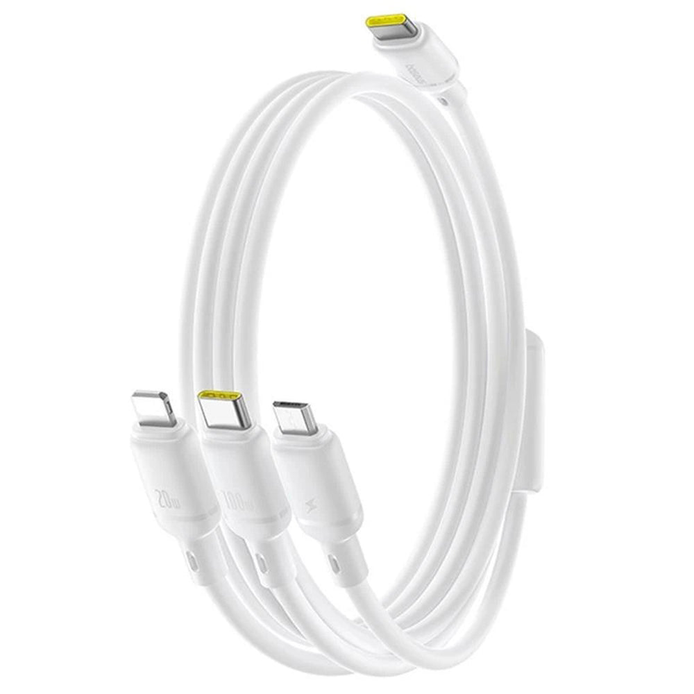 Kabel za punjenje USB-C - Lightning / microUSB / USB-C Baseus Silky 3in1, 100W, 1.5m, Bijeli P10377706213-00