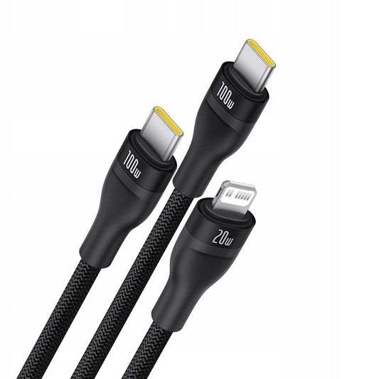 Kabel za punjenje USB-C - Lightning / 2 x USB-C Baseus Flash Series III 3in1, 100W, 1.5m, Crni P10377502111-00
