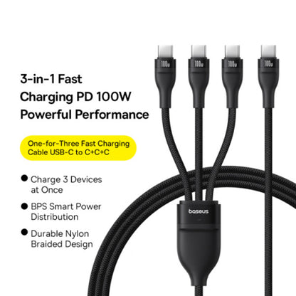 USB-C punjački kabel - 3 x USB-C Baseus Flash Series III 3in1, 100W, 1.5m, Crni P10377503111-00