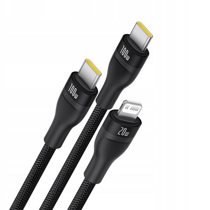 USB-C - Lightning kabel za punjenje / 2 x USB-C Baseus Flash Series III 3u1, 100W, 1.5m, Crni, Obnovljeno P10377502111-00