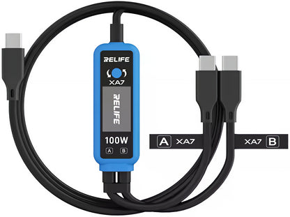 USB-C kabel za punjenje - 2 x USB-C Relife XA7 zaslon, 100W, 1,33m, crna