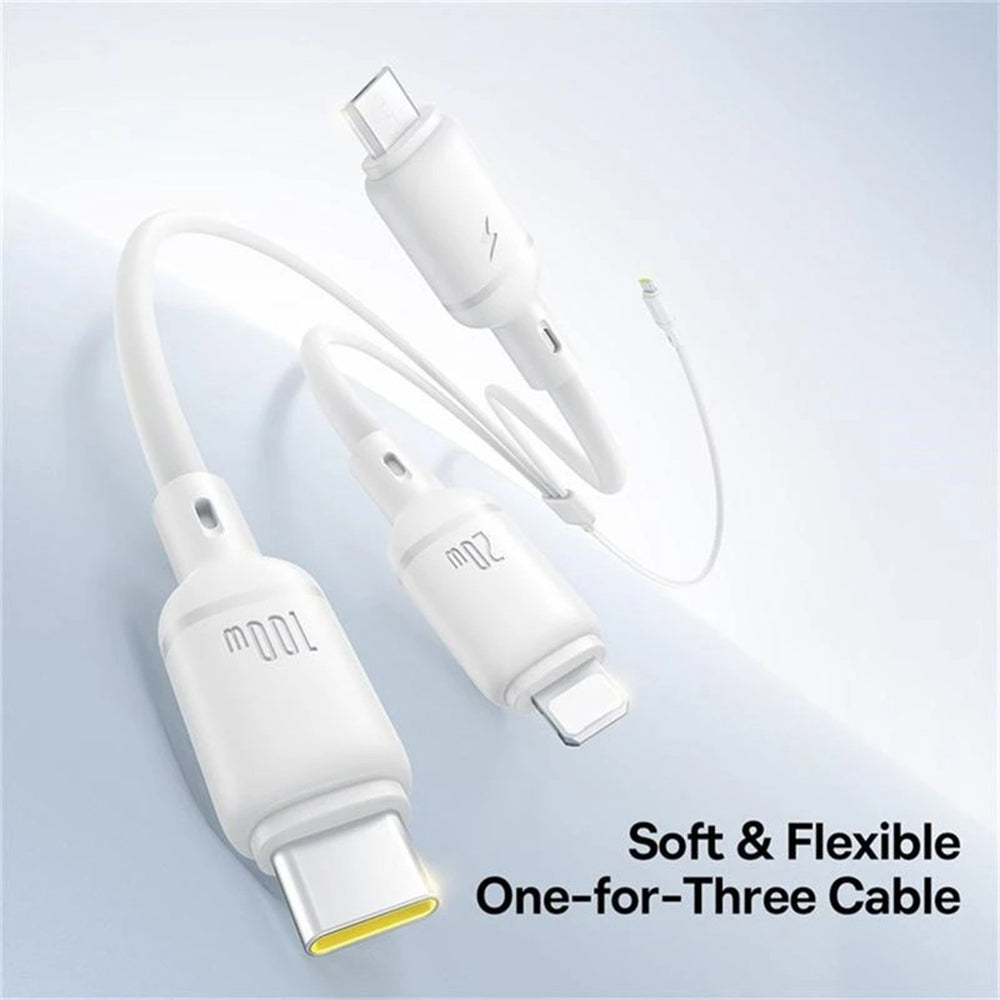 Kabel za punjenje USB-C - Lightning / microUSB / USB-C Baseus Silky 3in1, 100W, 1.5m, Bijeli P10377706213-00