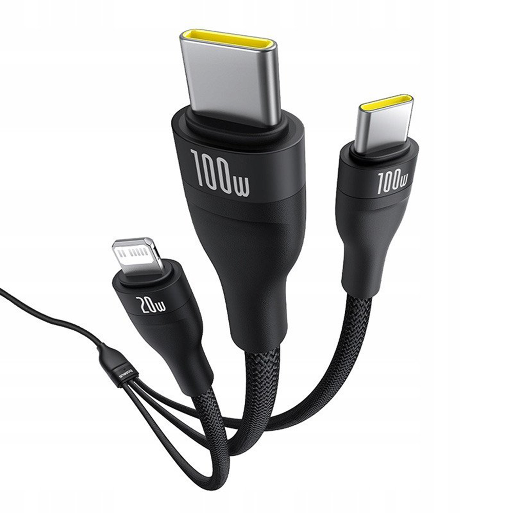 USB-C - Lightning kabel za punjenje / 2 x USB-C Baseus Flash Series III 3u1, 100W, 1.5m, Crni, Obnovljeno P10377502111-00