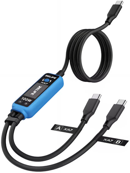 USB-C kabel za punjenje - 2 x USB-C Relife XA7 zaslon, 100W, 1,33m, crna