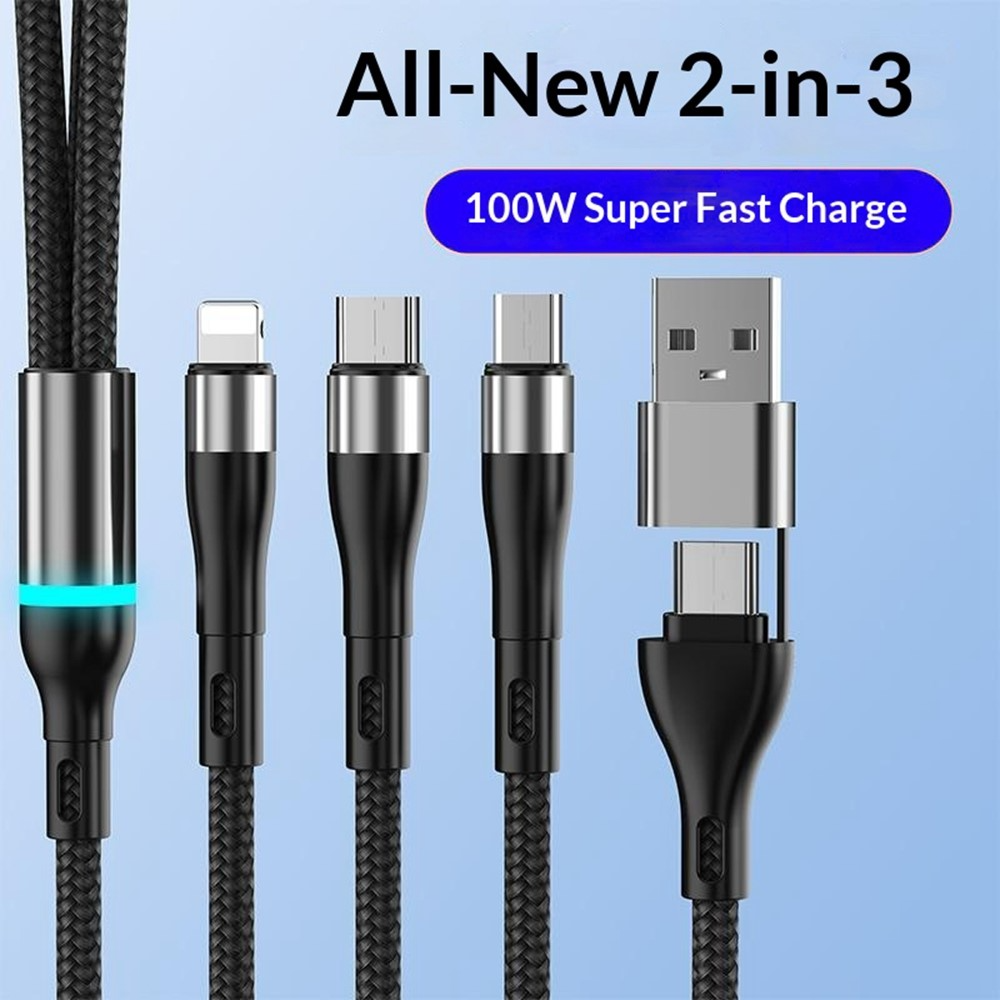 Kabel za punjenje USB-C / USB-A - Lightning / microUSB / USB-C OEM B6, 100W, 1.2m, Crna