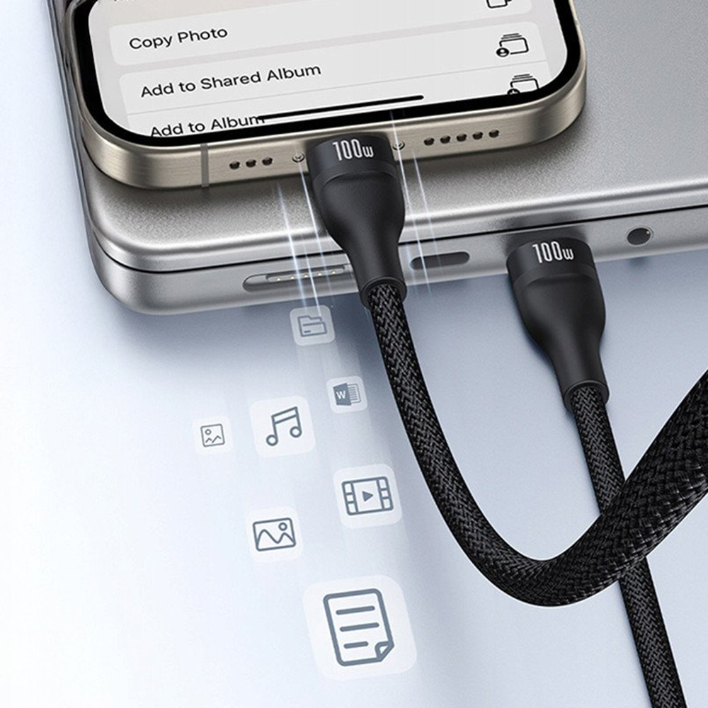 USB-C - Lightning kabel za punjenje / 2 x USB-C Baseus Flash Series III 3u1, 100W, 1.5m, Crni, Obnovljeno P10377502111-00
